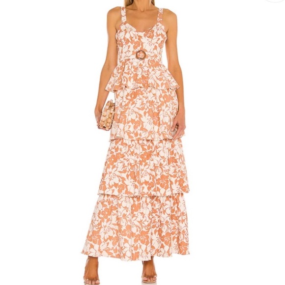 NWT Lovers & Friends Corey Maxi Dress in Caramel Brown Floral Tiered Summer Maxi - Picture 1 of 13